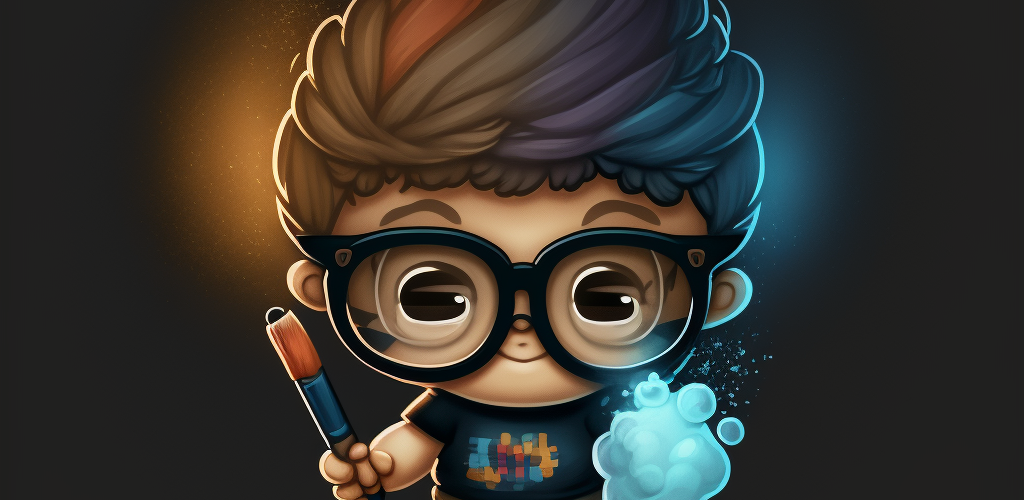 Cute Geeky Artist with a paint brush and some colored bubbles. Cartoon Profile Image