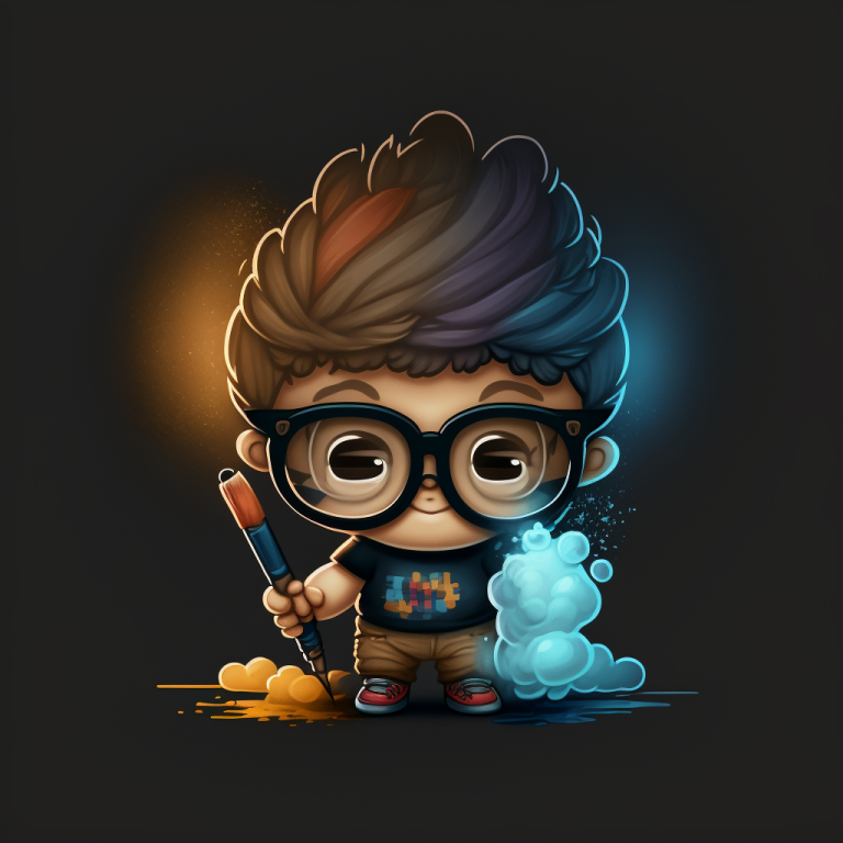 Cute Geeky Artist with a paint brush and some colored bubbles. Cartoon Profile Image